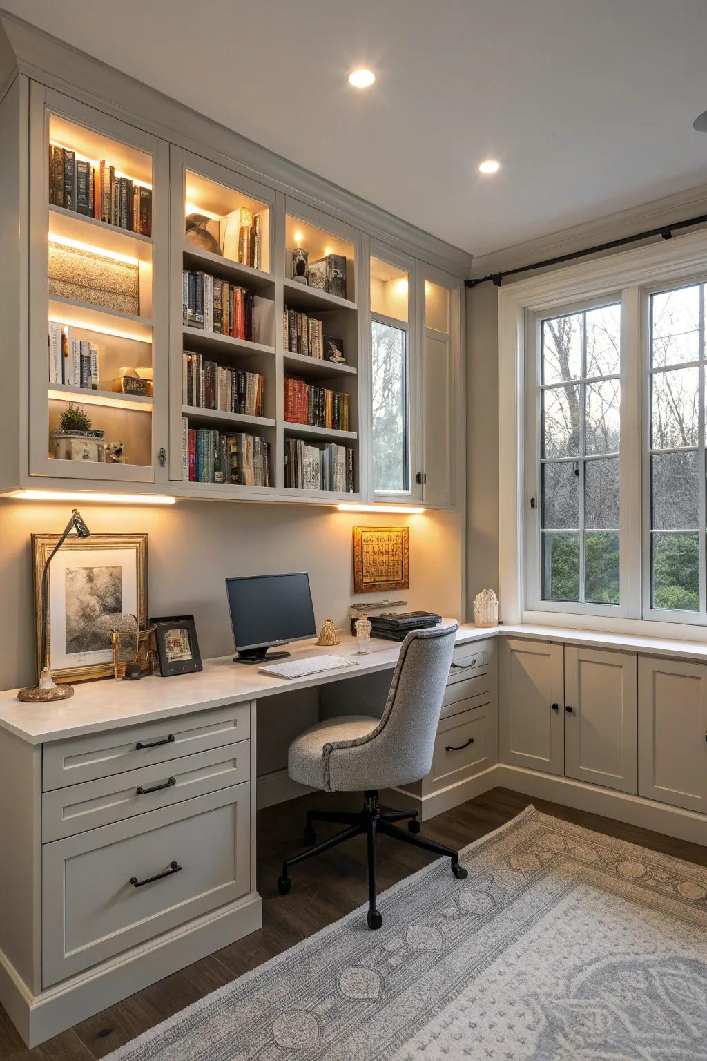 Accent lighting adds focus and coziness to your office.