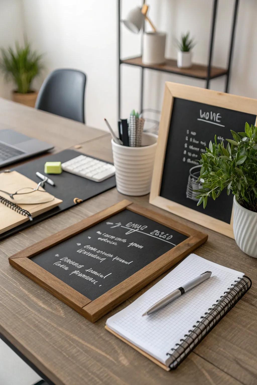 Transform your desk to decor with a chalkboard finish.