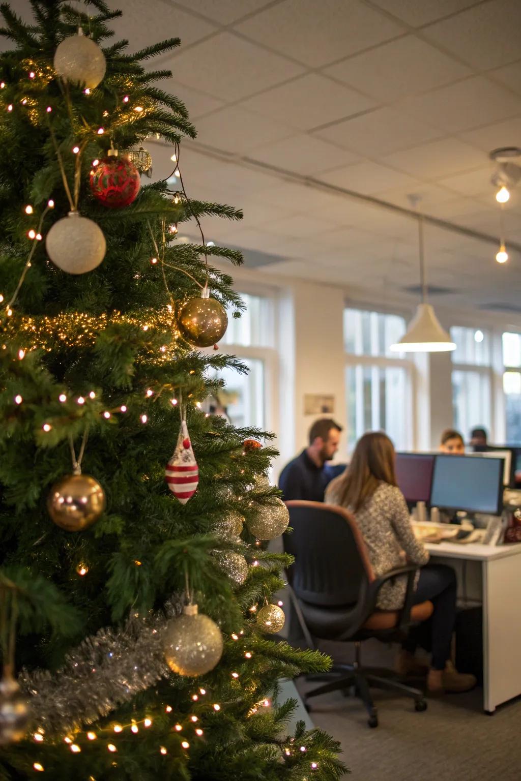 A festive fir with self-made ornaments adds a personal touch.