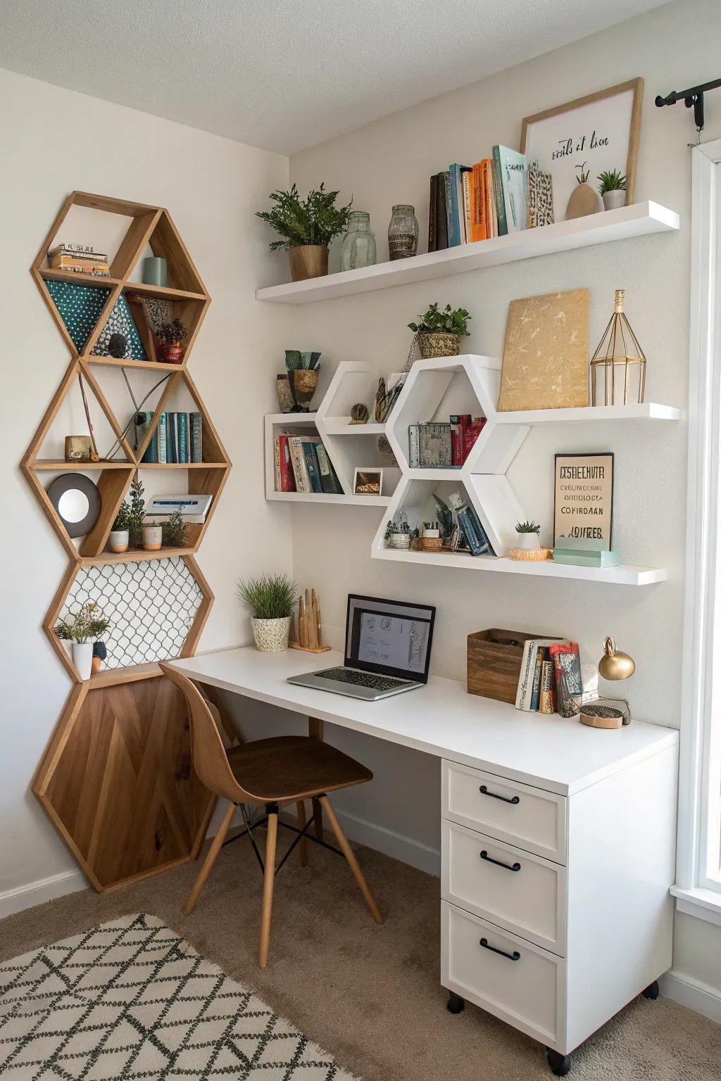 Angular platforms transform your office nook into an artistic display.
