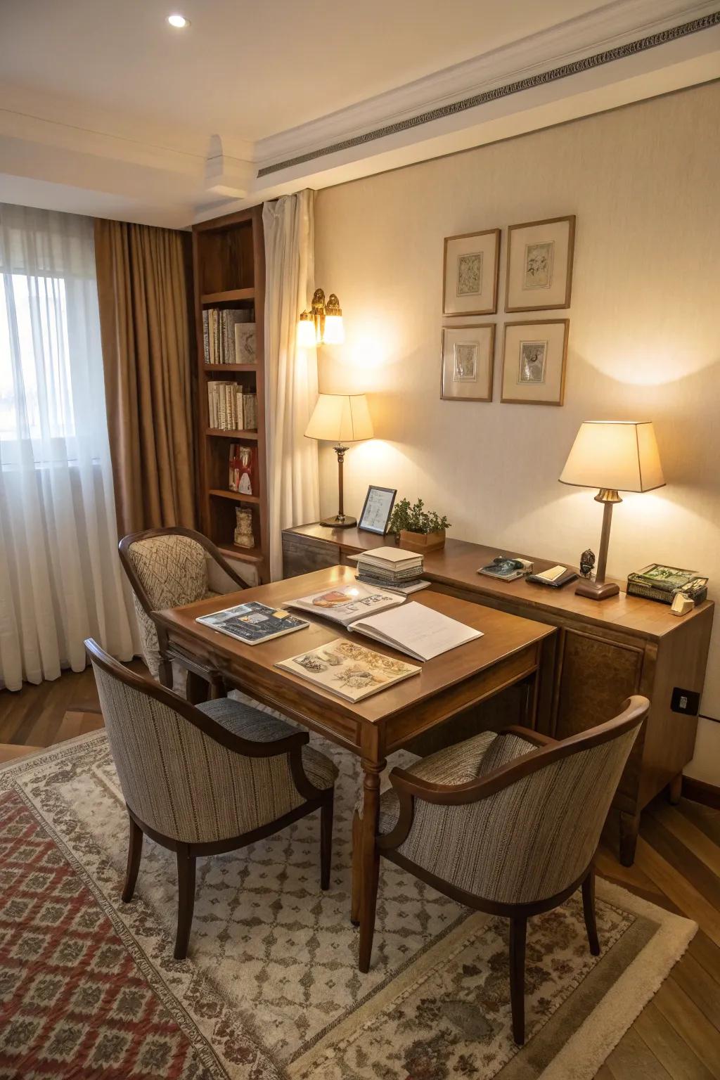 Incorporate work and relaxation in a single, multi-functional area.