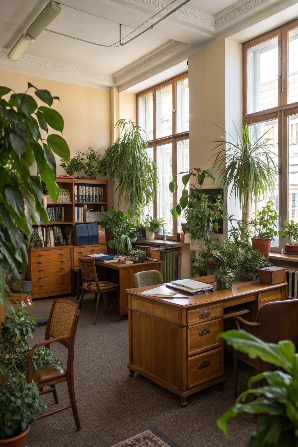 Greenery enlivens any office, adding a touch of calm.