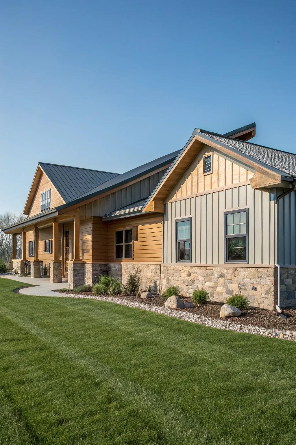 Mixed materials add depth and a unique character to this ranch home.