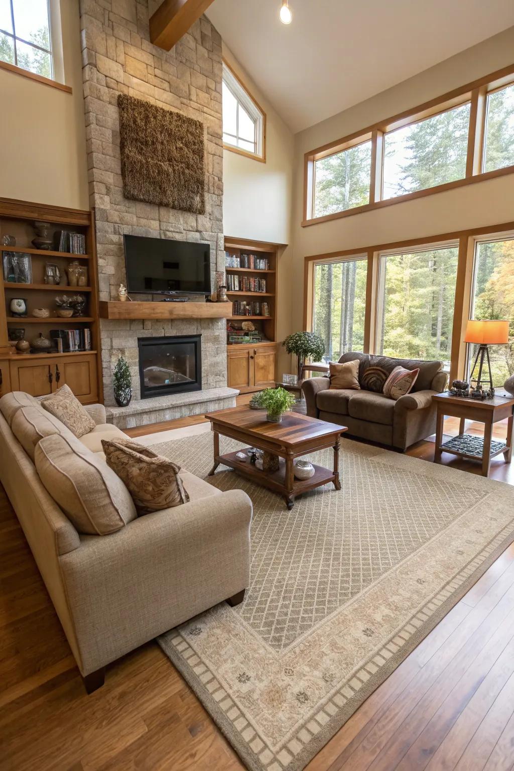 Floor coverings can generate demarcated zones while preserving an open atmosphere.