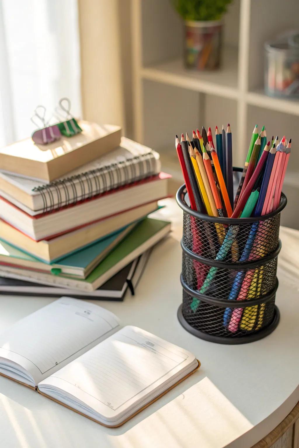 A rotating caddy provides simple access to essentials.