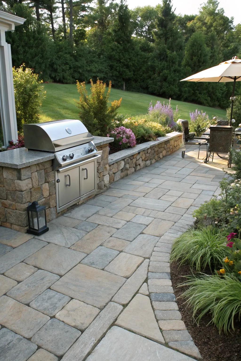 A thoughtfully constructed patio heightens the appeal of your outdoor barbecue spot.