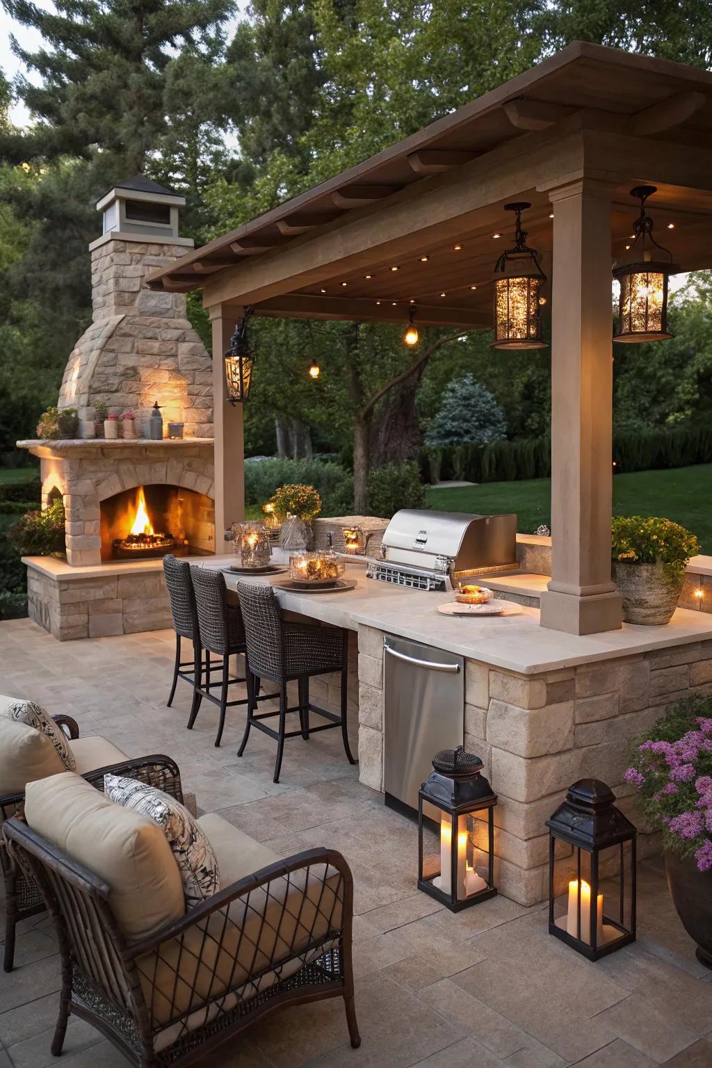 A flame element provides warmth and character, ideal for relaxed nights.
