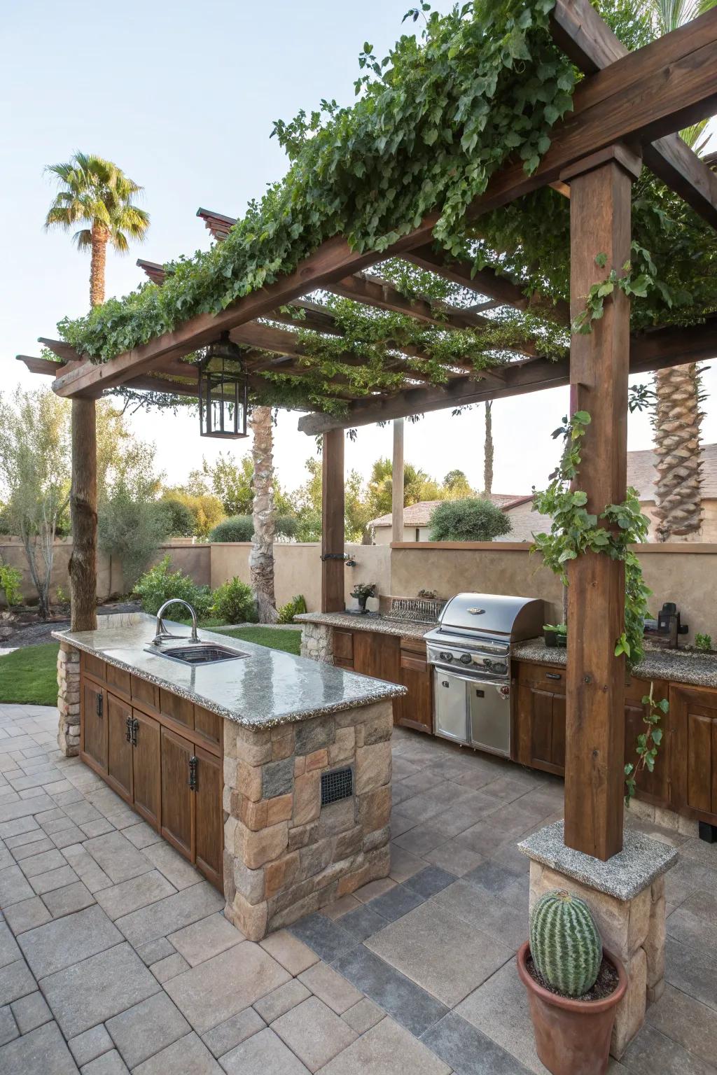 A shade structure offers coverage and framework to your cooking location.