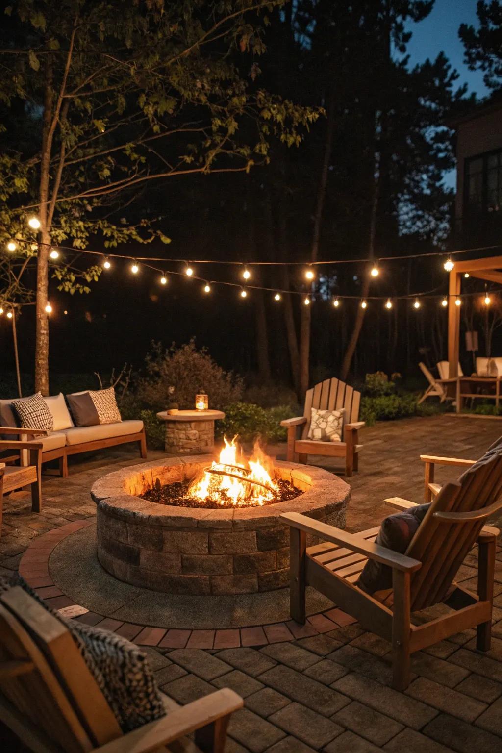 Establish a welcoming gathering area with a brilliantly lit bonfire.