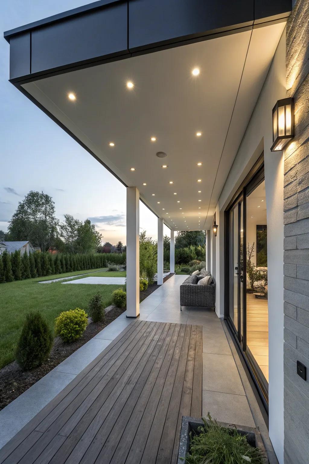 Recessed lighting lends a sleek and modern sophistication.
