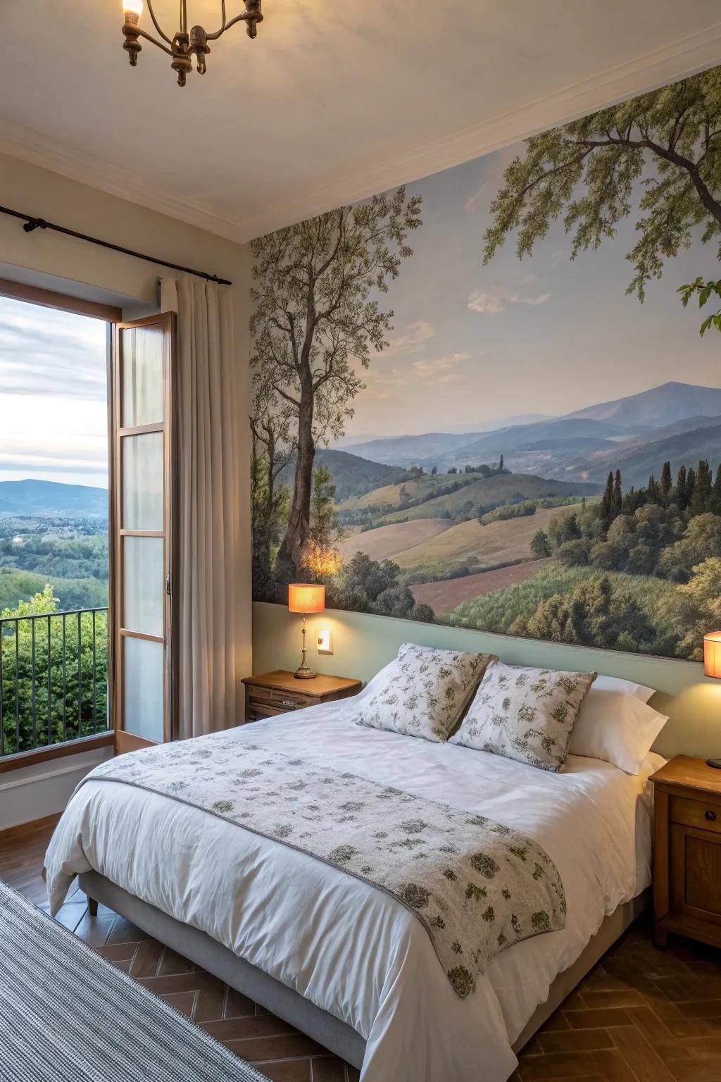 Hand-painted scenes transform your accent wall into a masterpiece.