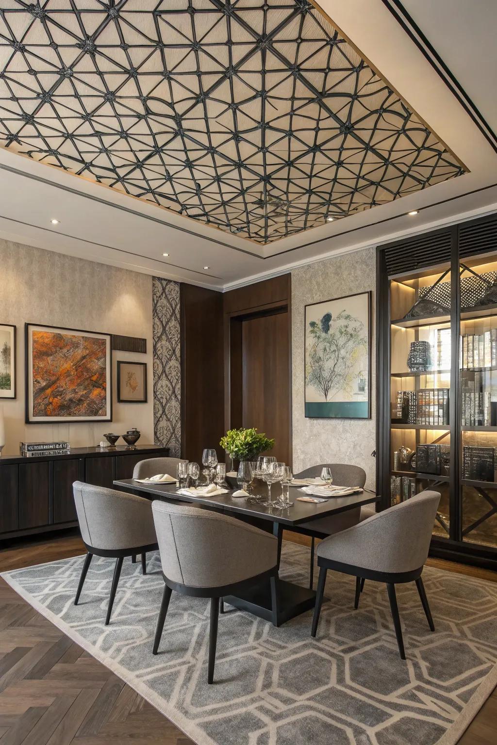 Geometric designs inject a modern element to your ceiling design.