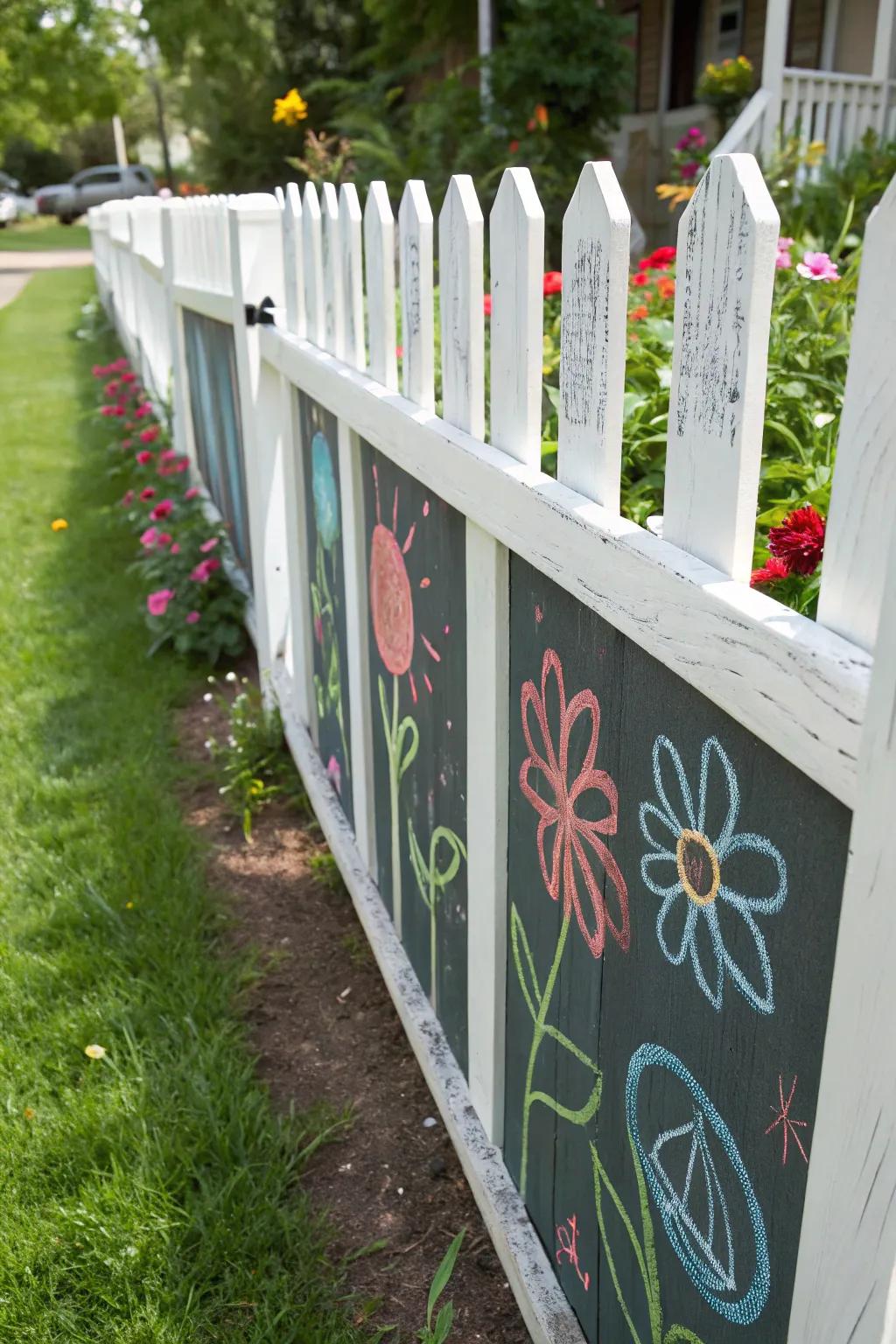 A lively blackboard fence encouraging limitless artistic expression.