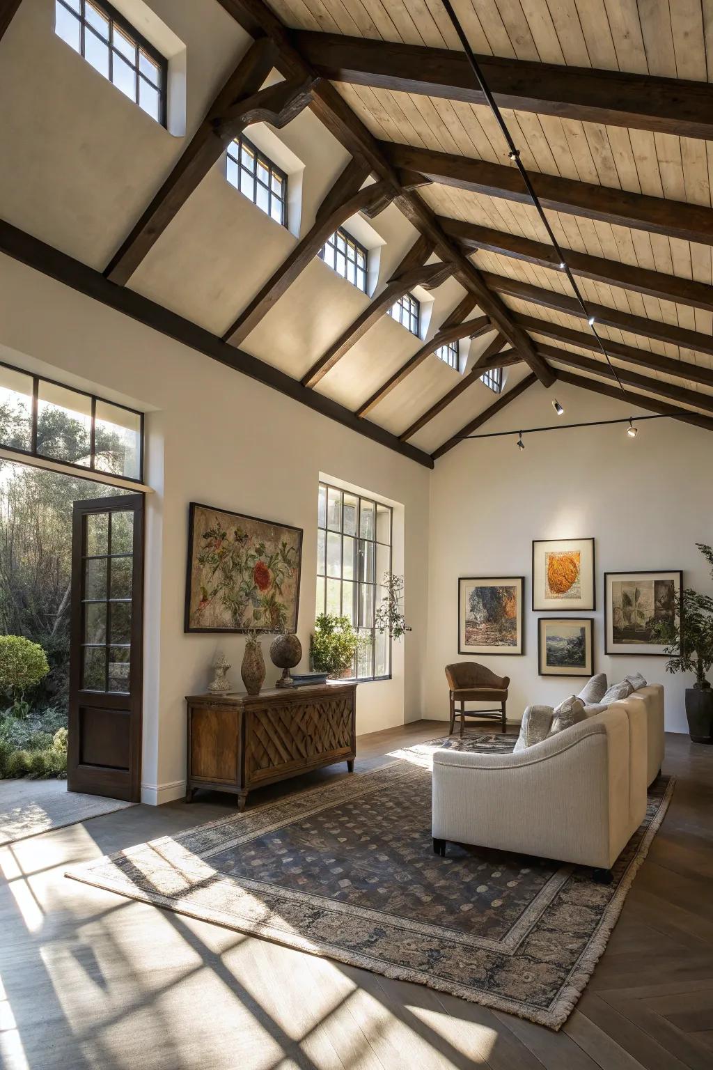 Beamed ceilings provide richness and dimension.