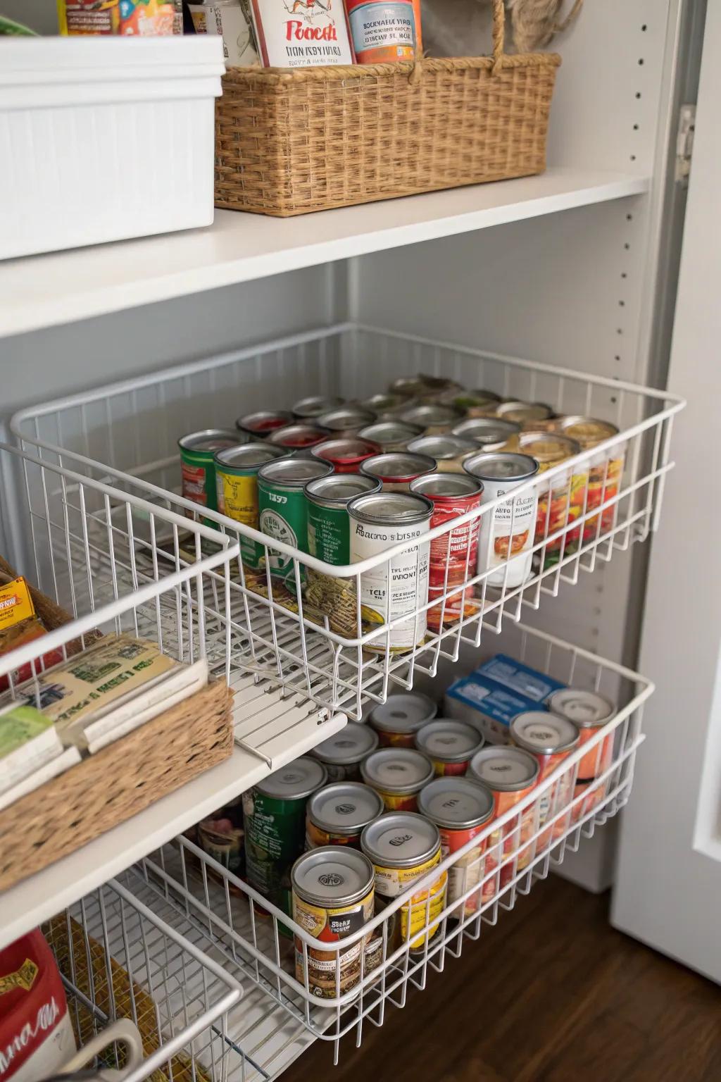 Gather similar products with wire baskets.
