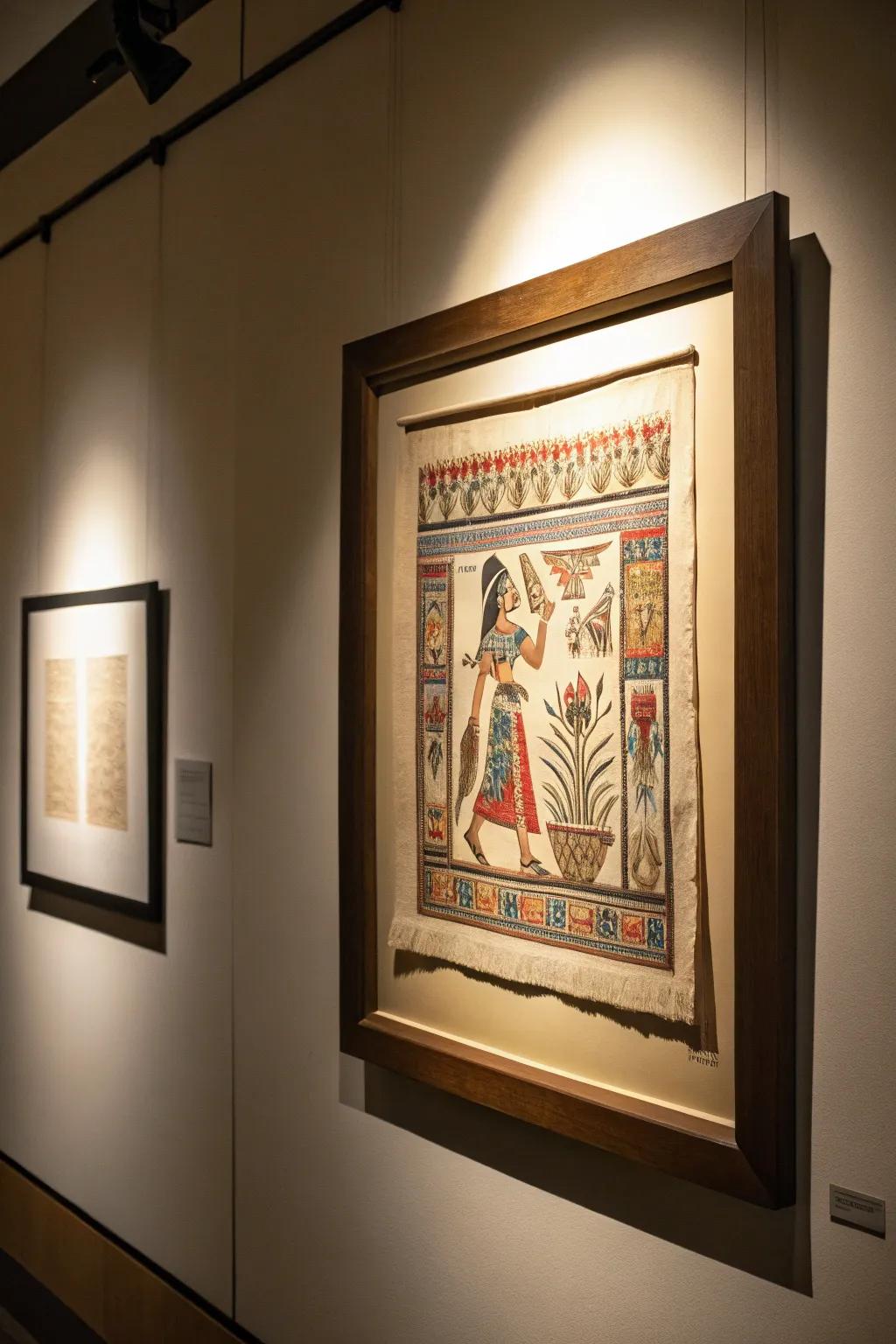 Shadow box framing gives papyrus art a 3D visual.