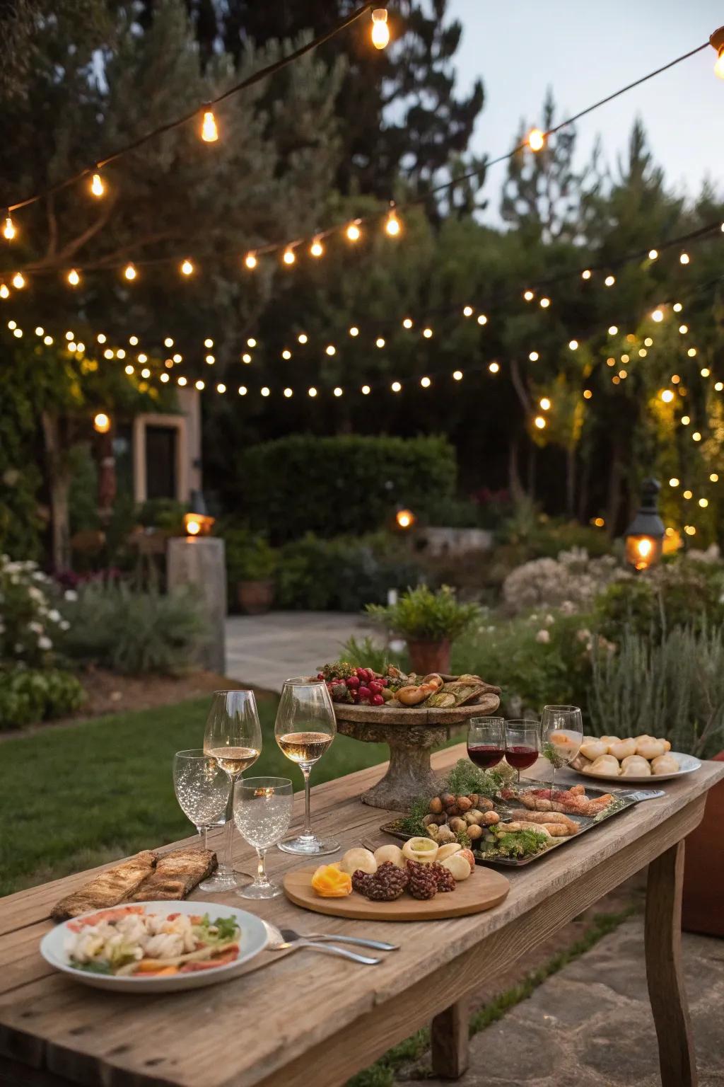 Host a captivating garden soirée under the night sky.
