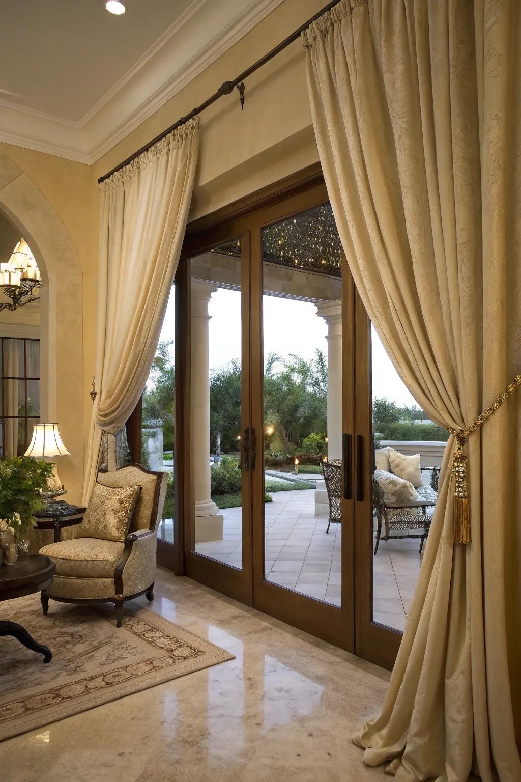 Floor-length curtains lend sophistication and grace to patio doors.