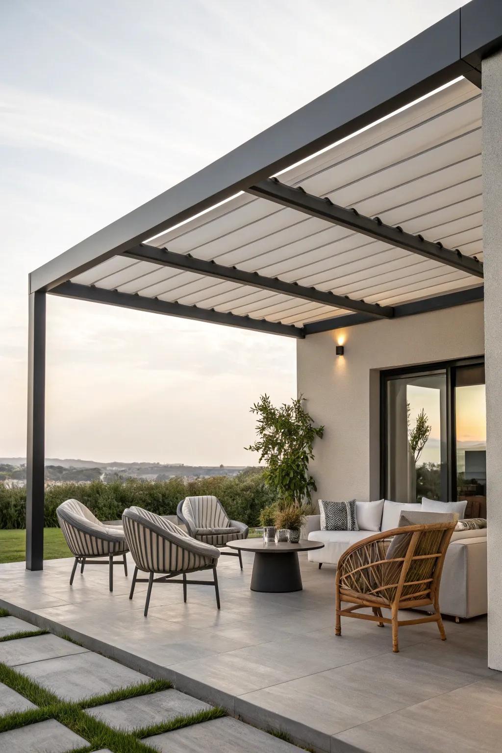 Modern designs present sleek, cohesive patio aesthetics.
