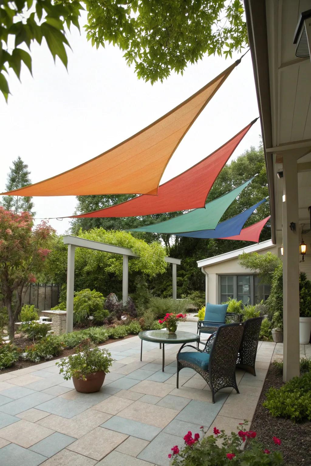Sun sails are a stylish and useful shading solution for patios.
