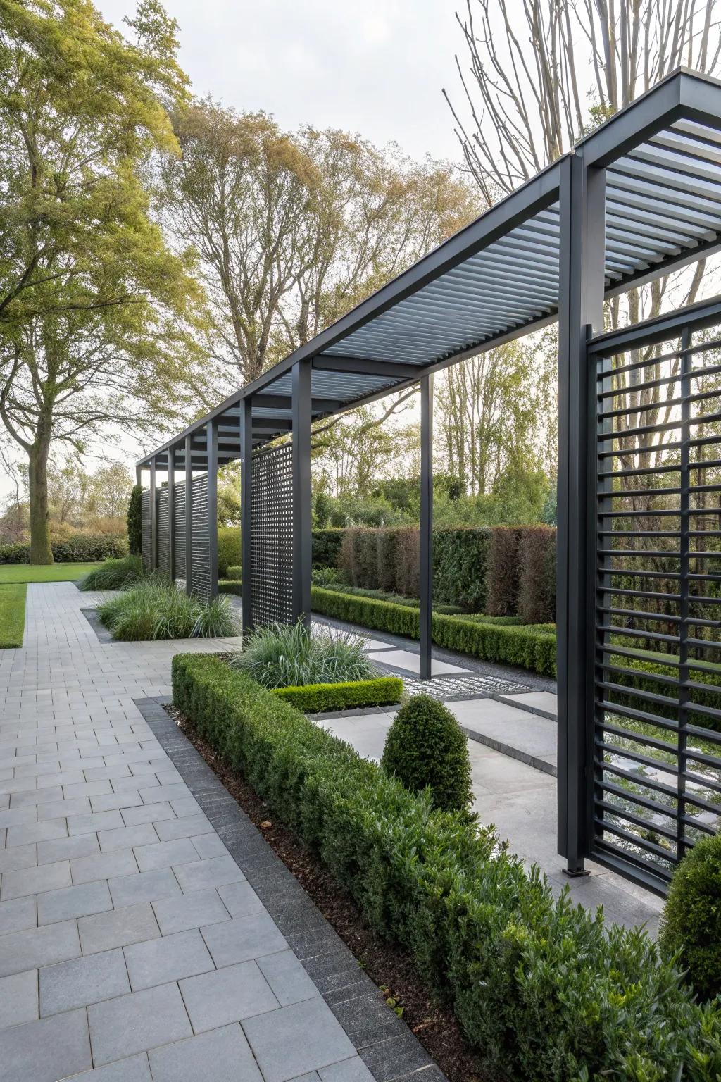 Metal screens contribute a contemporary sophistication to outdoor environments.