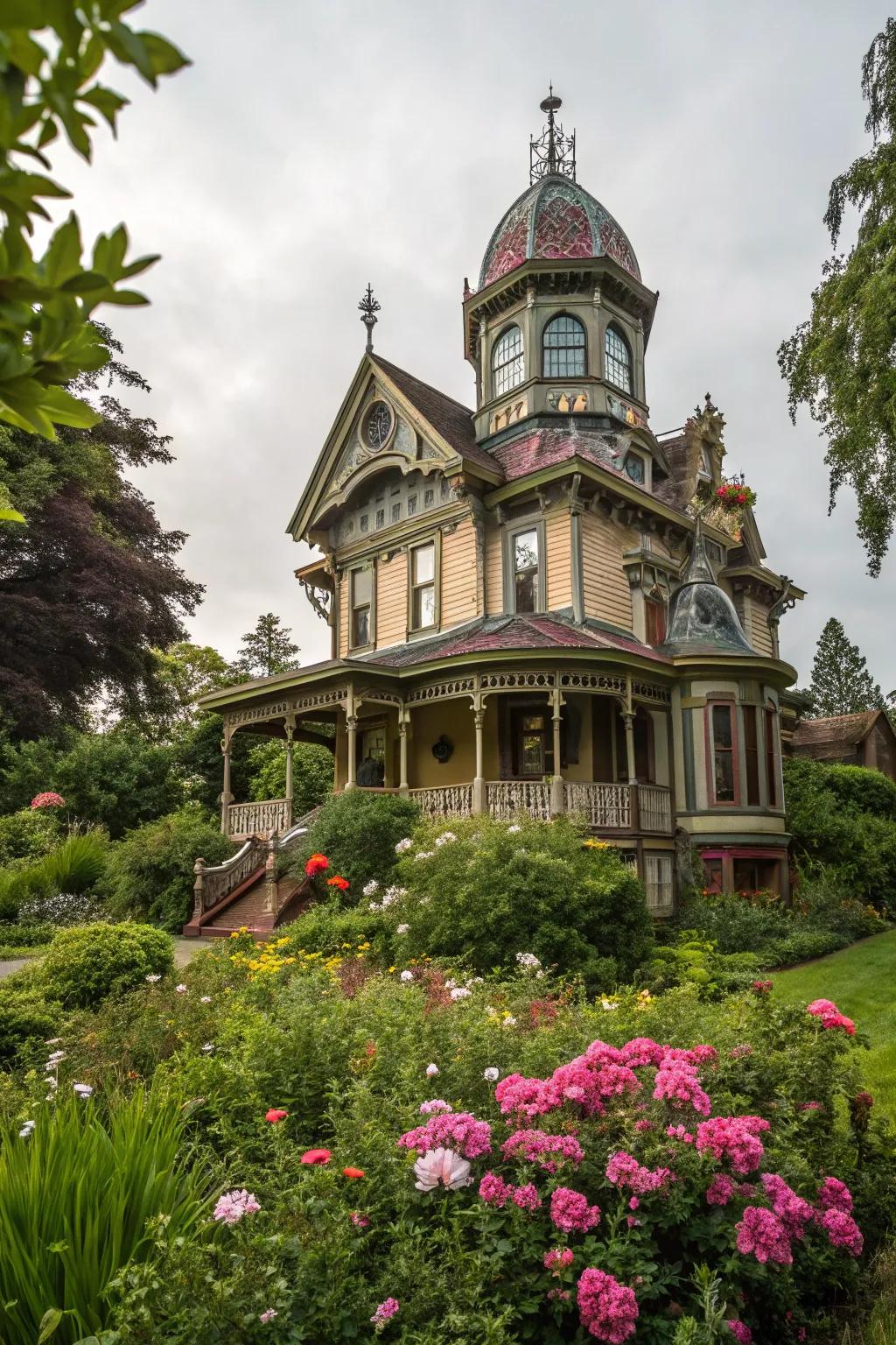 A Victorian home featuring an ornate cupola, conveying an air of sophistication.