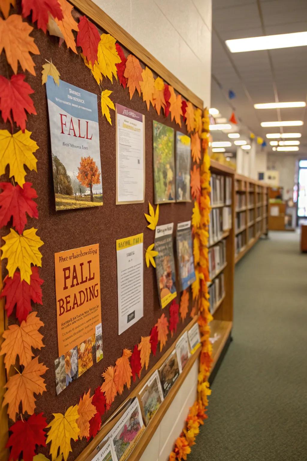 A reading-themed pin board to celebrate the joy of fall reading.