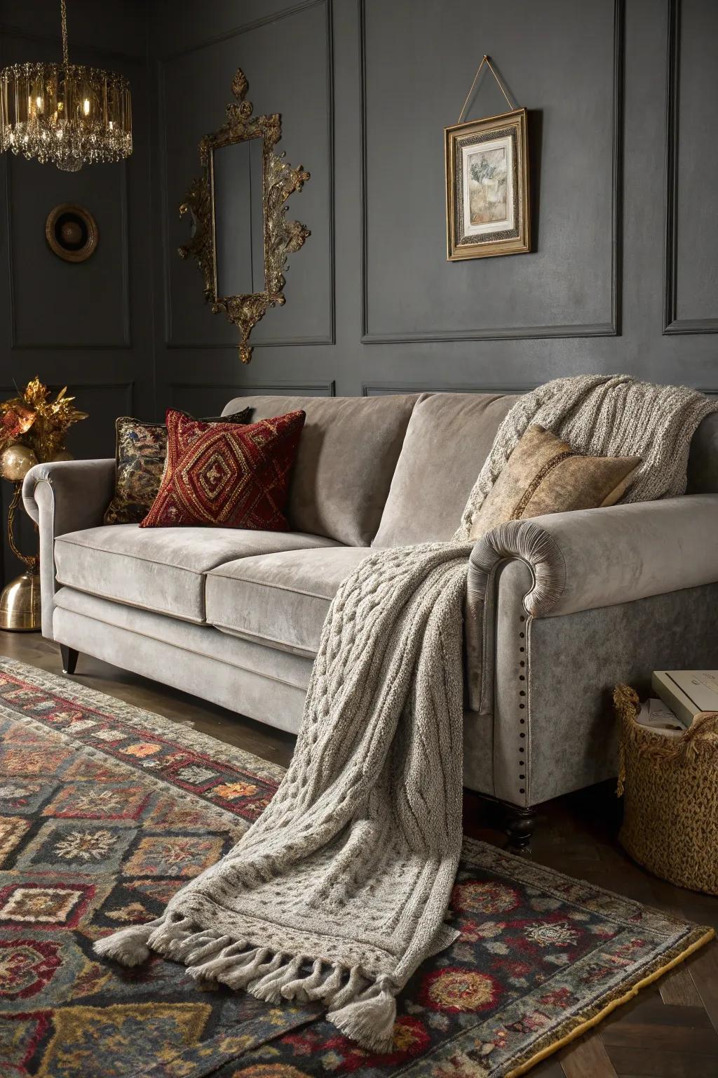 Textural elements give a grey room energy.