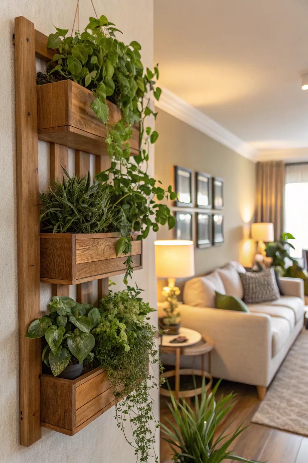 Mounted planters filled with greenery for an elegant touch.