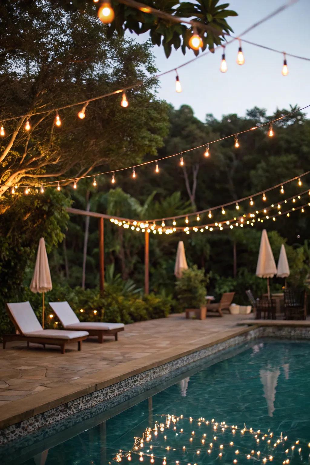 Festoon lights contribute a whimsical charm to your pool space.