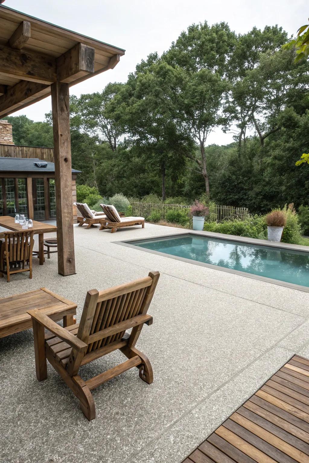 Visible stone mixture offers a delightful, rustic charm with added safety.