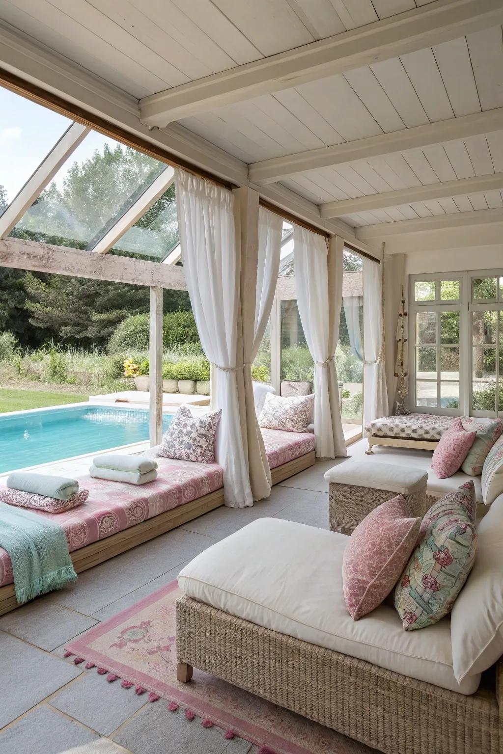 Design a tranquil escape with cozy seating and welcoming decor