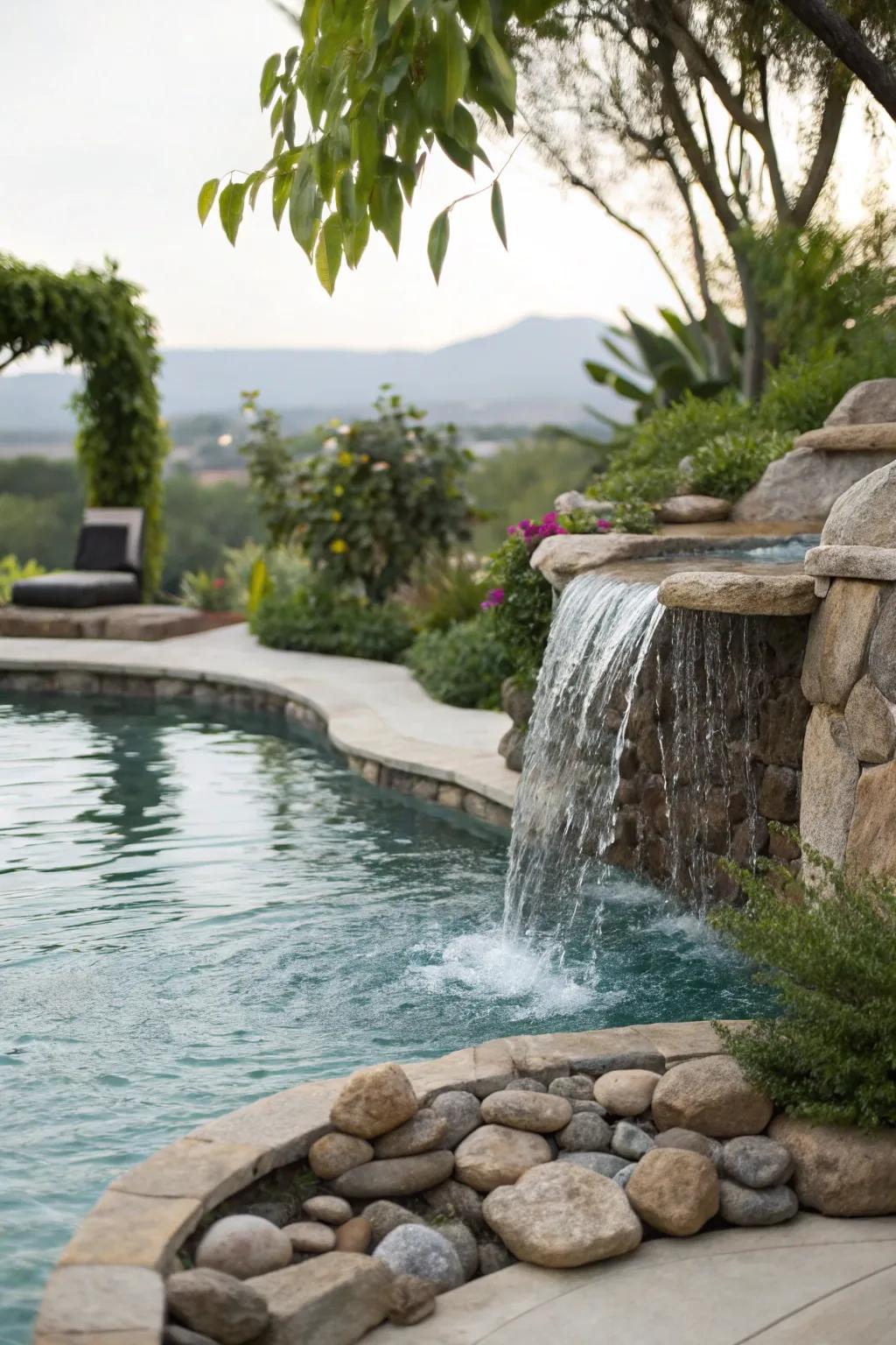 Hydraulic accents bring a soothing and sophisticated element to pool zones.