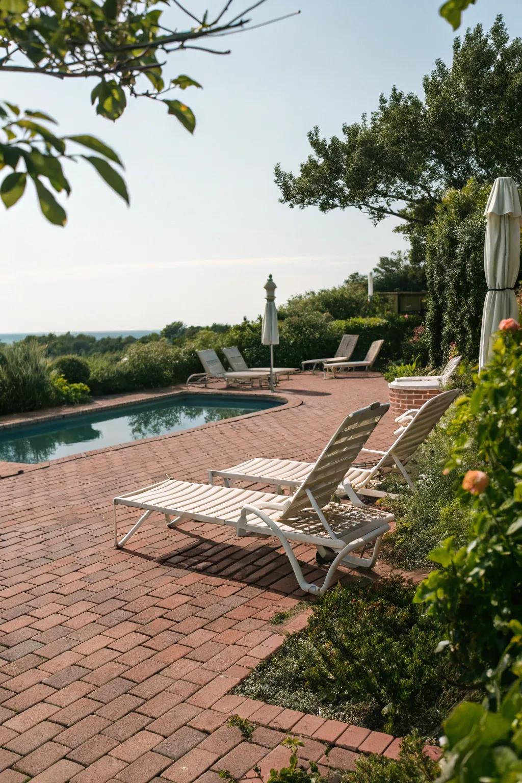 Brick pavers bring a rustic charm to your pool area.