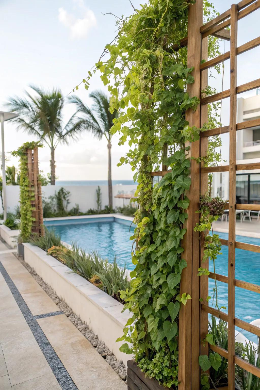 A rich, upright garden grants privacy alongside a hint of nature.