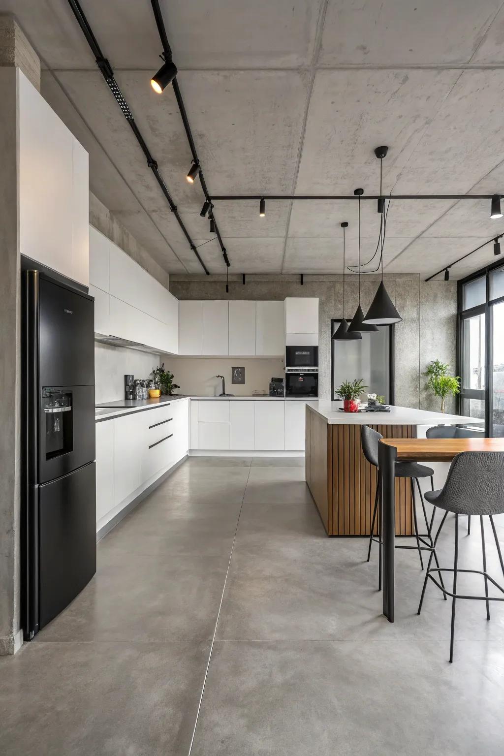 Polished stone floors deliver a streamlined and contemporary base for modern kitchen designs.