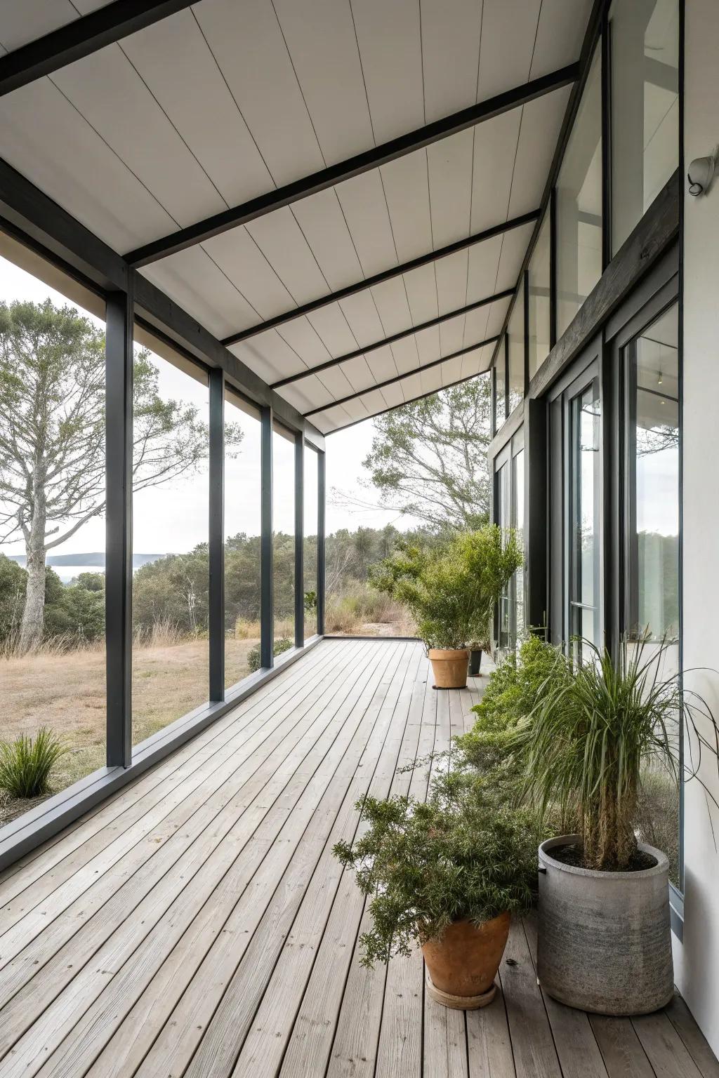 A shed porch roof combines simplicity and functionality.