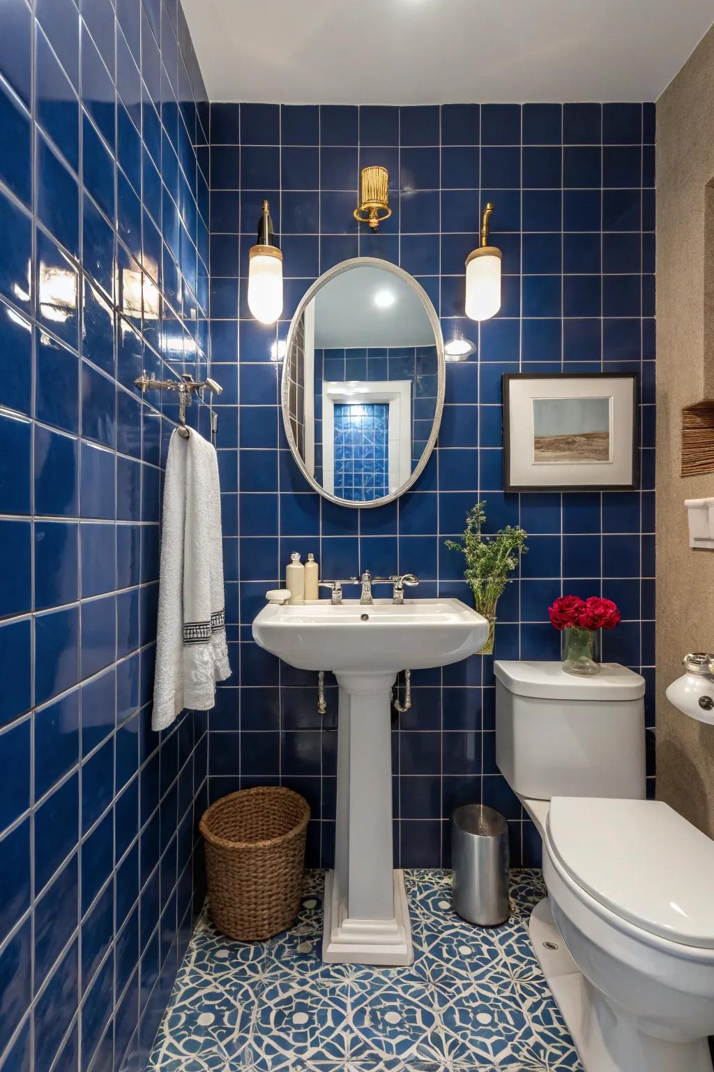 Bold colored tiles can transform your powder room into a dramatic focal point.