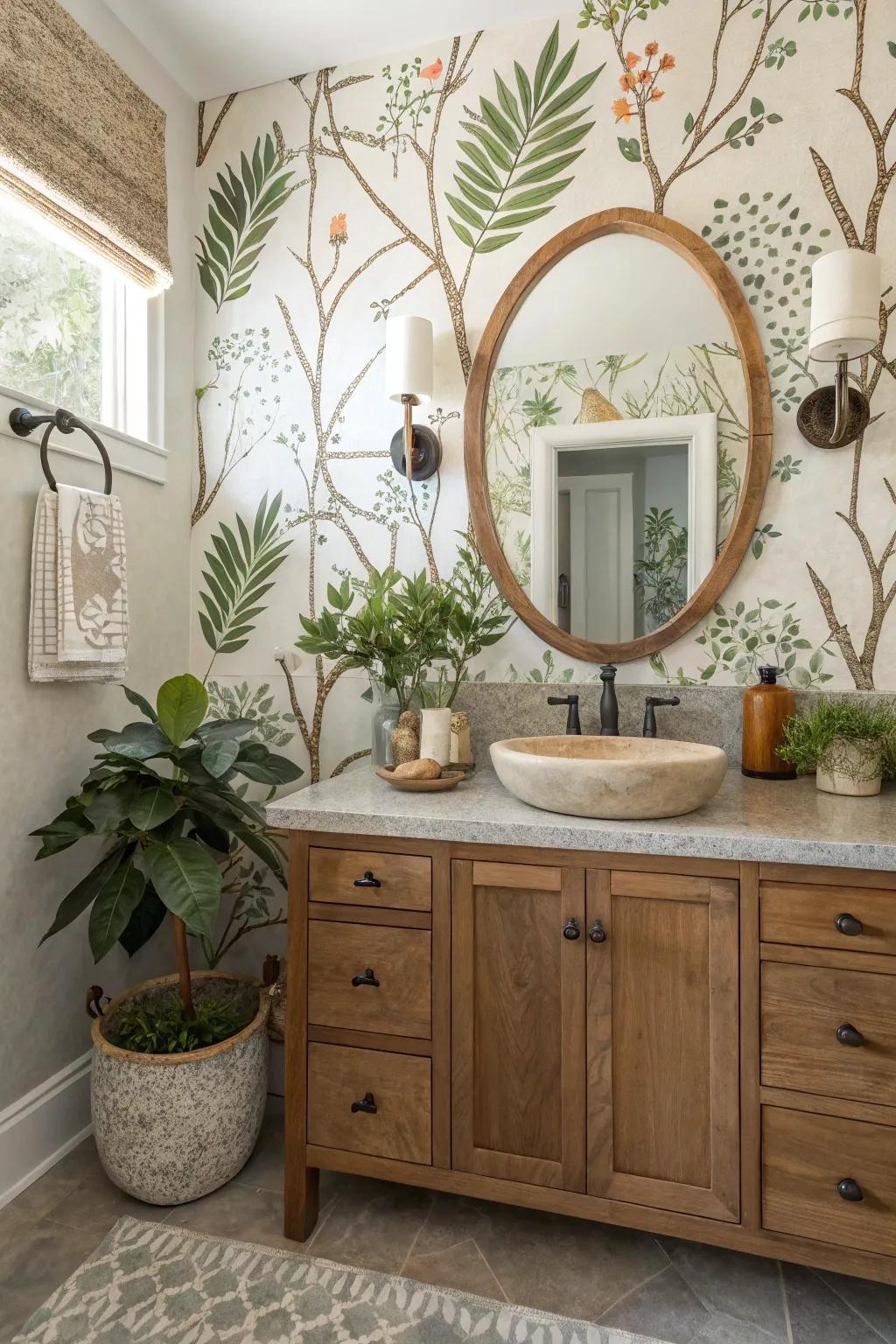 Nature-inspired themes bring serenity and a timeless quality to your guest bathroom.