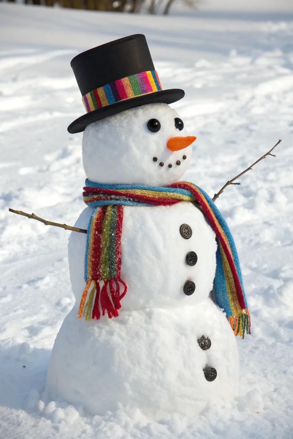 A whimsical timeless snow person depiction.