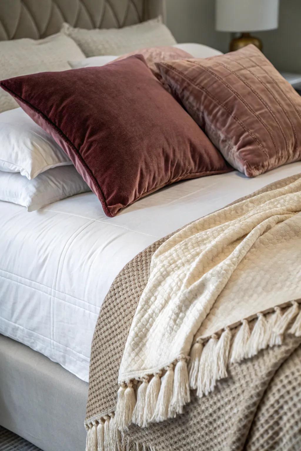 Design a sensory-rich experience using layered textures for ultimate comfort.
