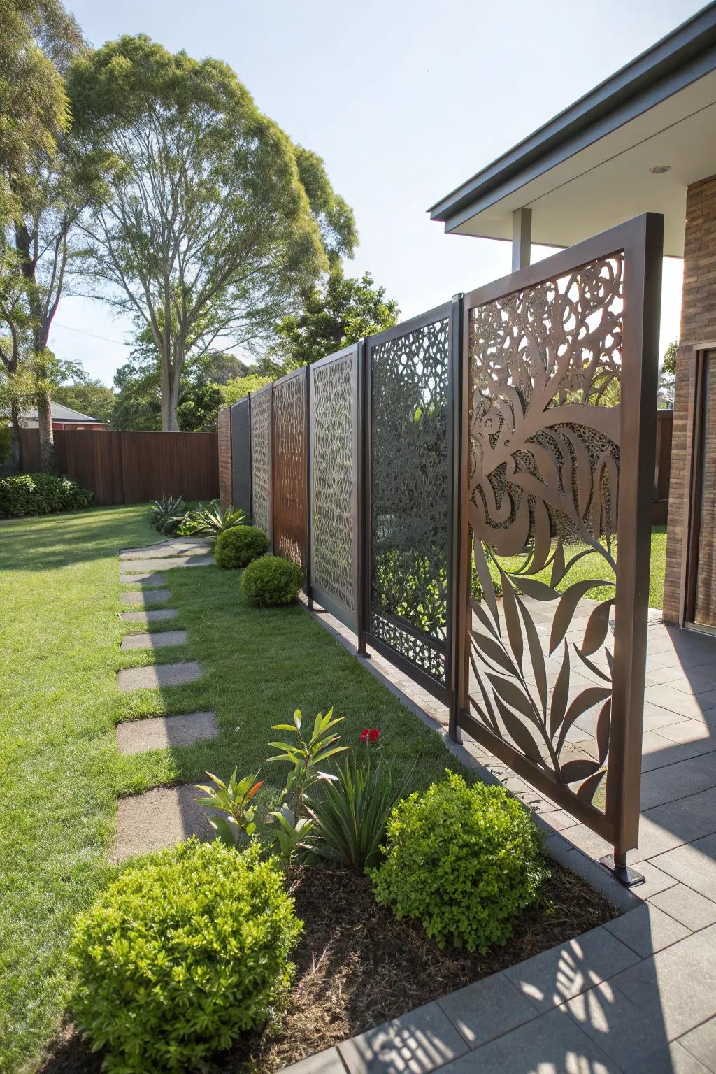 Ornamental panels function as both a privacy attribute and an artwork.