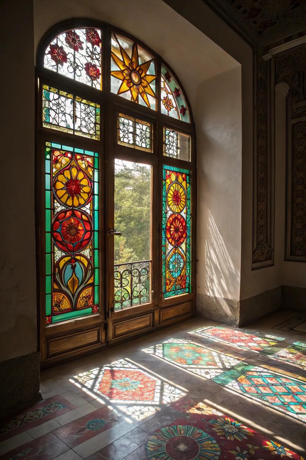 Colored glass panes enhance the charm and privacy of any space.