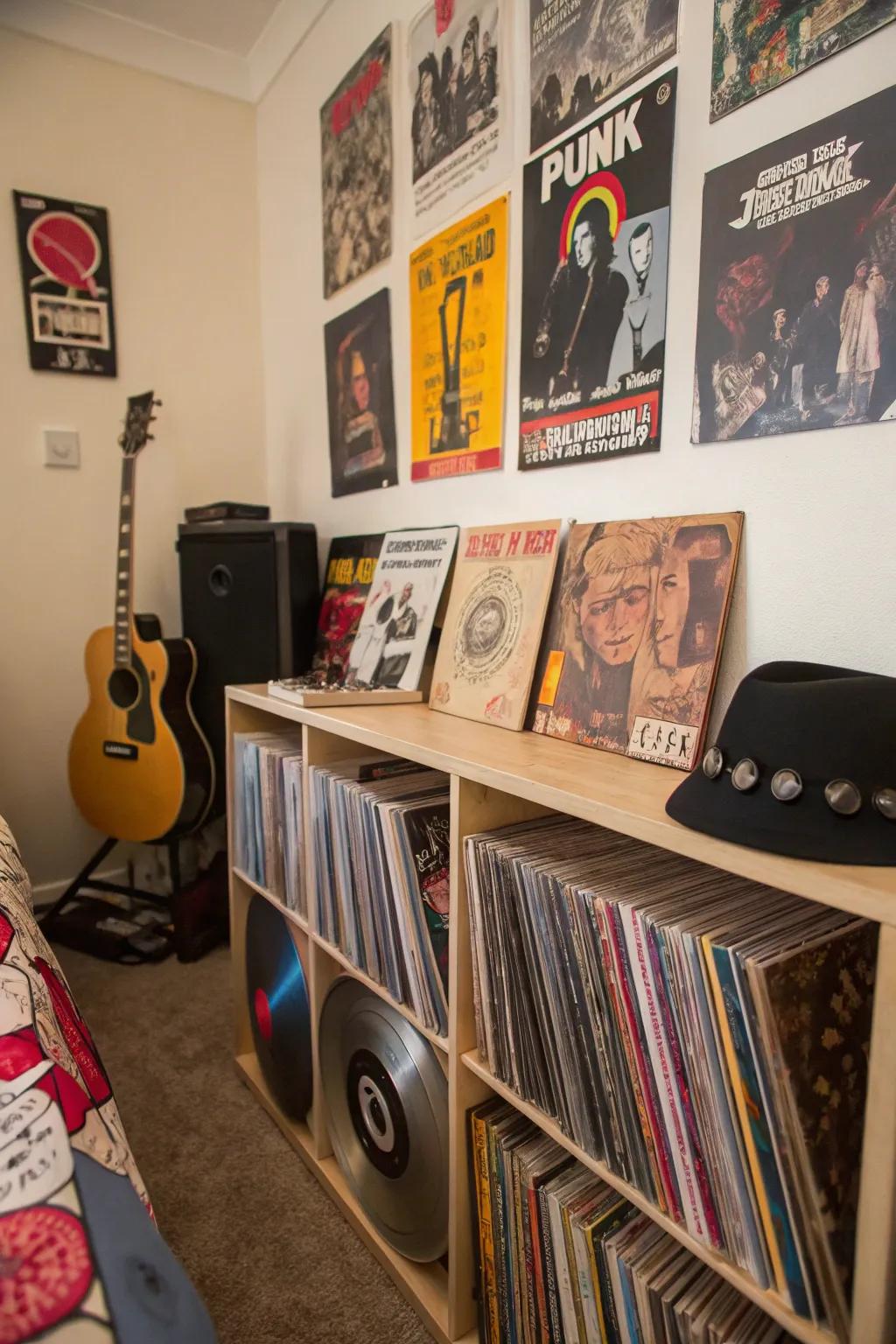 Showcase your passion for punk music through a display of musical discs.