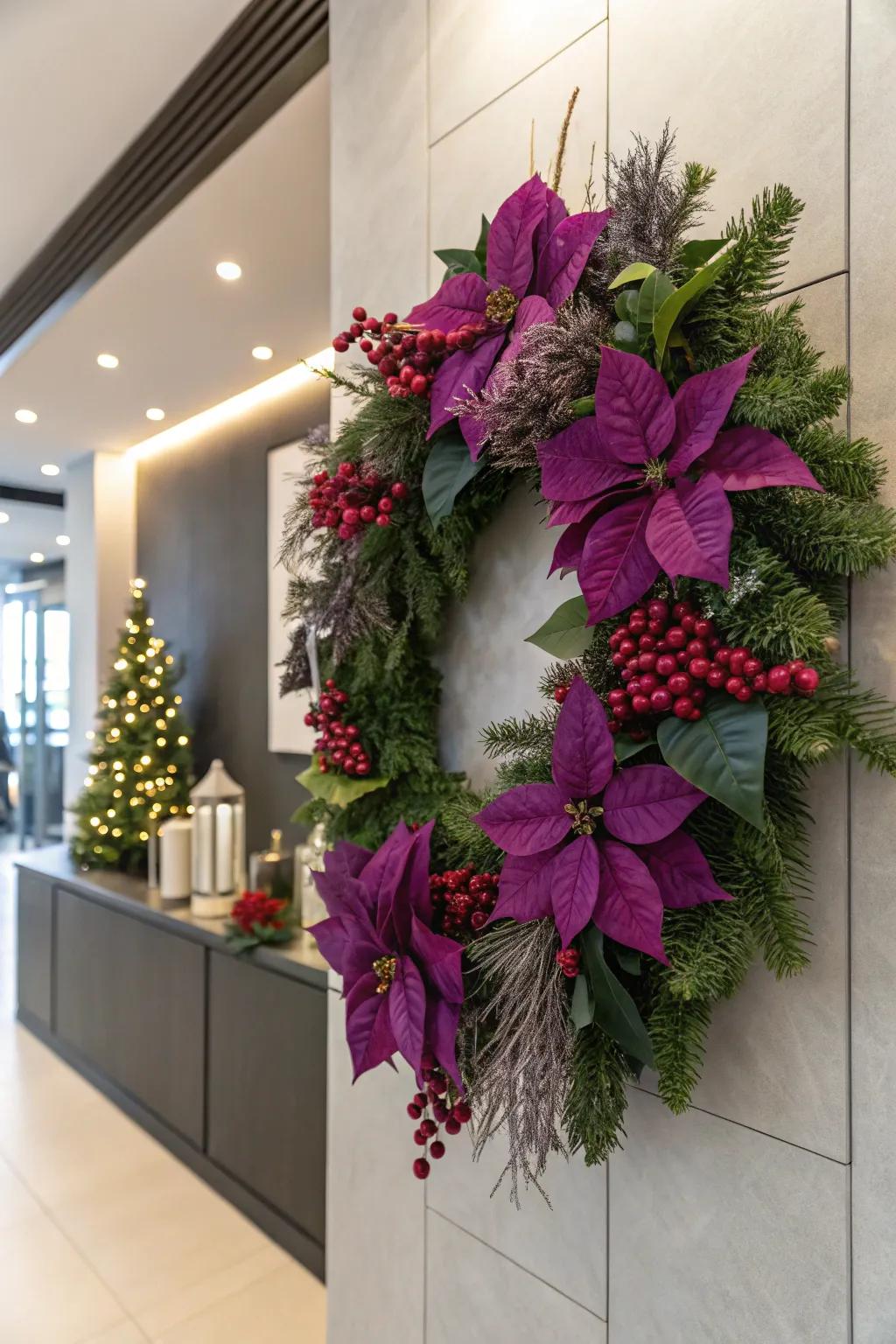 Purple star flowers bring a charming floral element to Christmas decor.