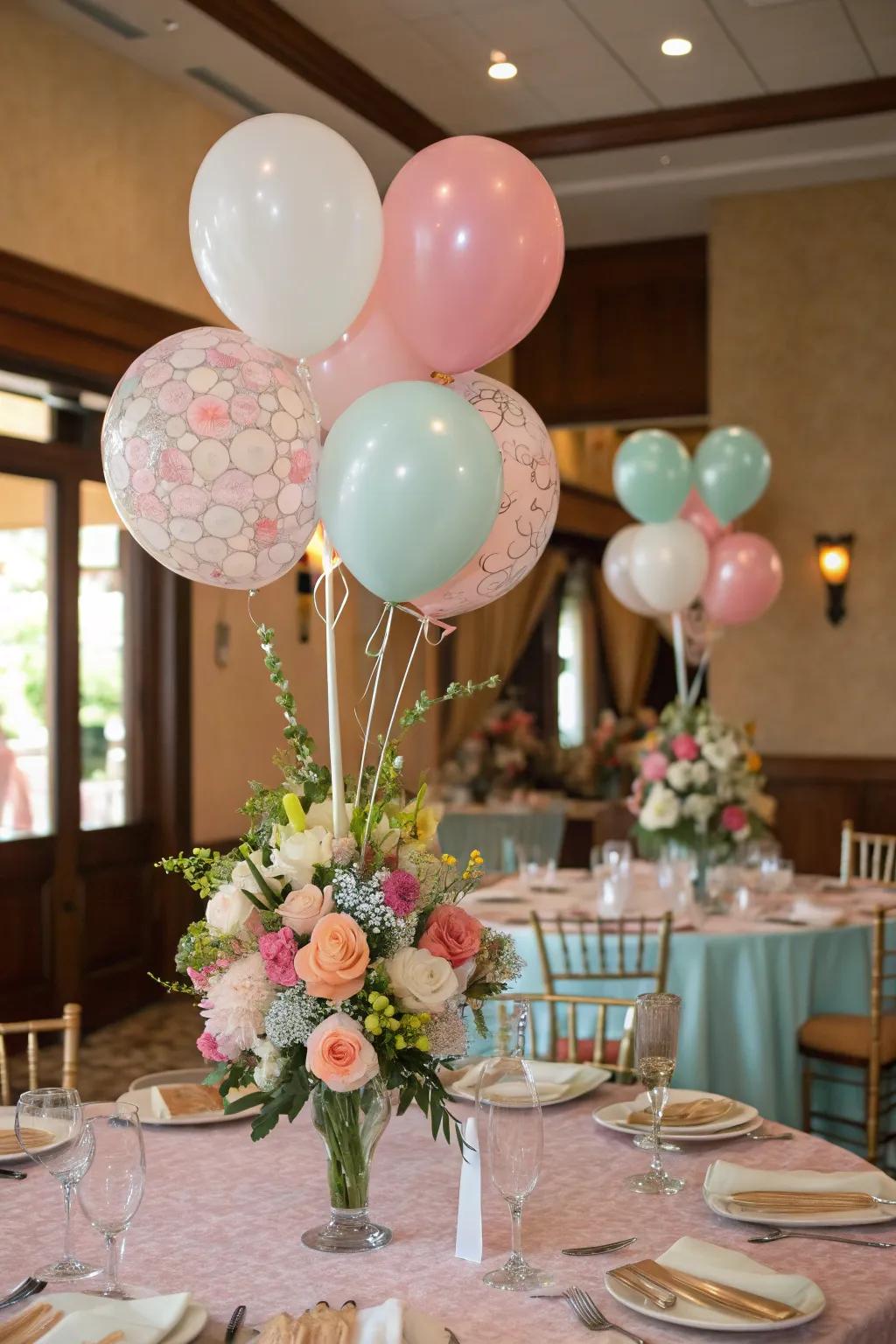 Balloon table pieces contribute refinement to the dining experience.