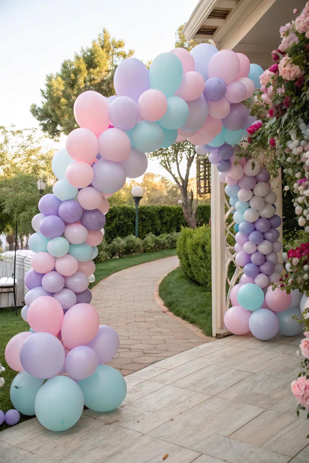 Balloon arches deliver a playful appeal to quinceañera festivities.