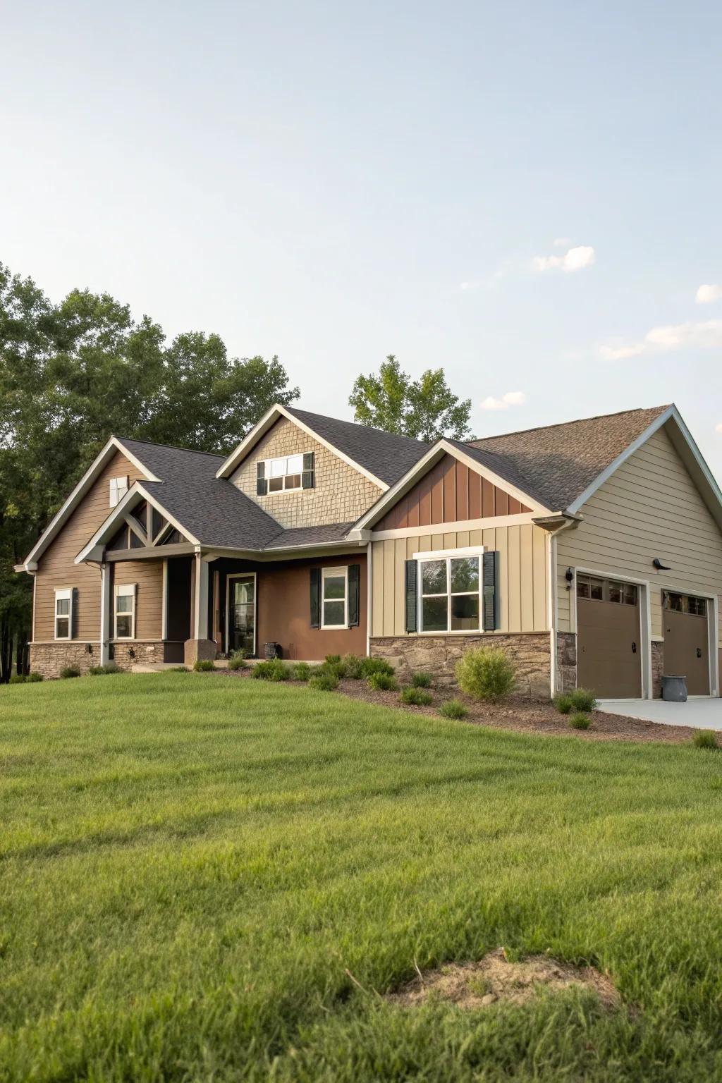 Earth-tone colors harmonize with the natural setting of this ranch home.