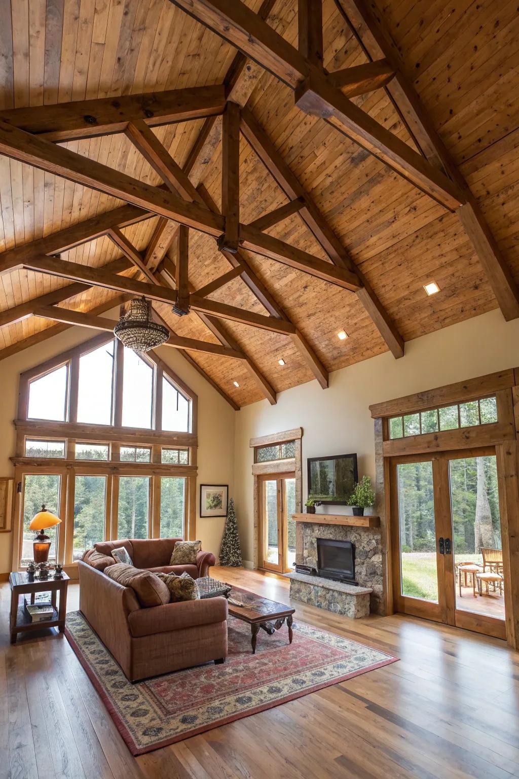 Exposed beams contribute rustic charm and structural intrigue.