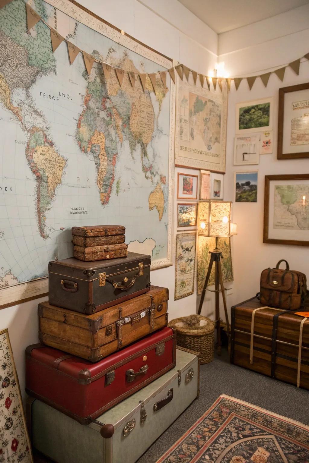 A travel-themed retirement celebration setup.